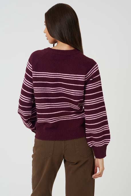 Burgundy Raglan Sleeve Stripe Jumper - Image 2