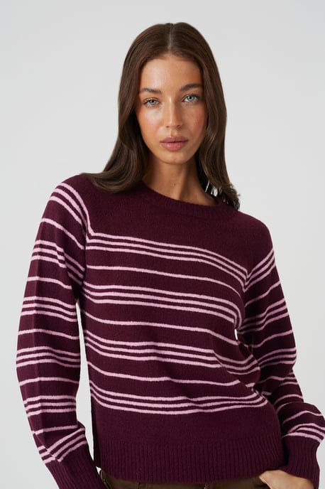 Burgundy Raglan Sleeve Stripe Jumper - Image 4