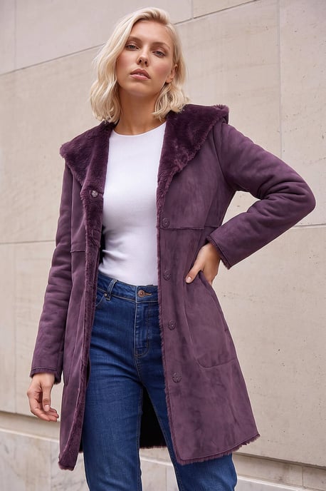 Petite Faux Sheepskin Hooded Coat - Image 1