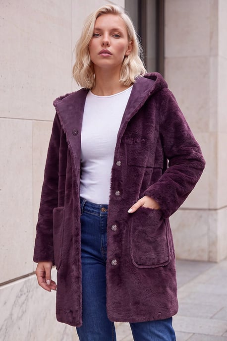 Petite Faux Sheepskin Hooded Coat - Image 2