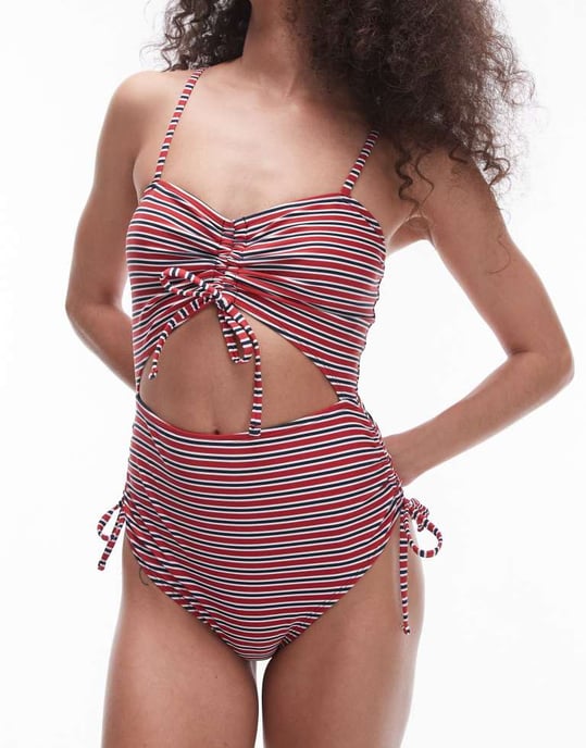 Topshop cut out Swimsuit in red stripe - Image 4