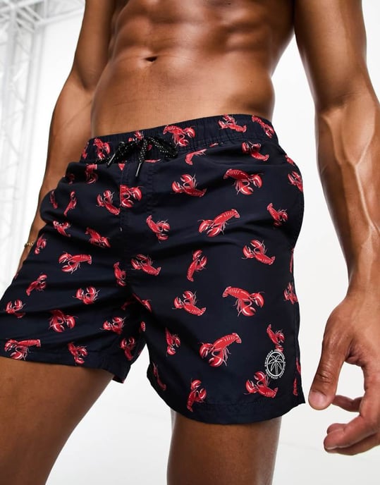Jack & Jones Intelligence swim shorts in navy lobsterprint - Image 1