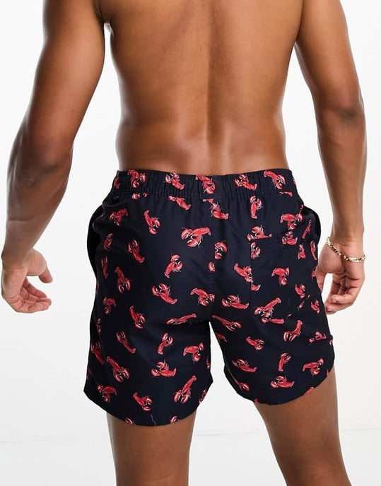 Jack & Jones Intelligence swim shorts in navy lobsterprint - Image 3