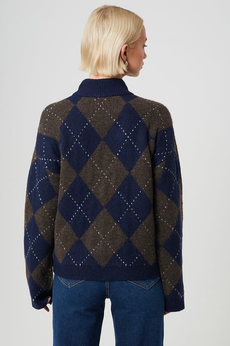Navy Argyle Turtle Neck Jumper - Image 2