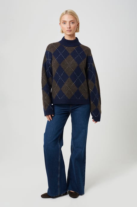 Navy Argyle Turtle Neck Jumper - Image 3
