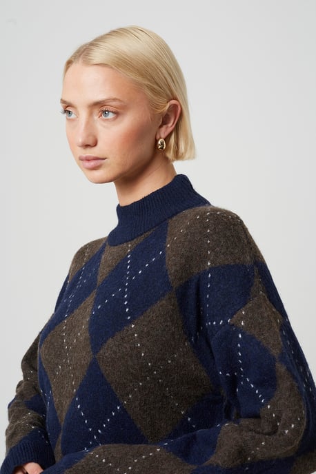 Navy Argyle Turtle Neck Jumper - Image 4