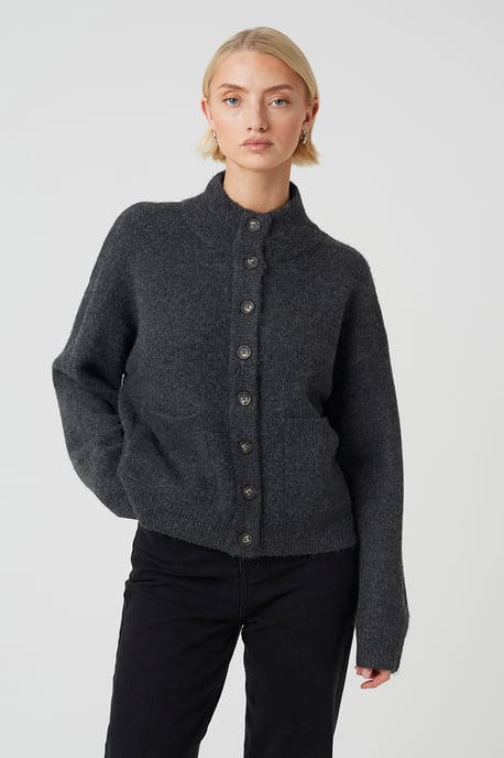Charcoal Turtle Neck Knitted Bomber Style Jacket - Image 1