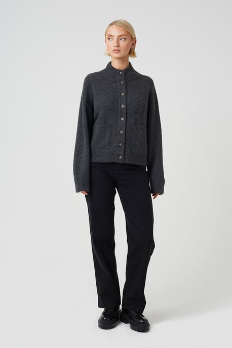 Charcoal Turtle Neck Knitted Bomber Style Jacket - Image 3