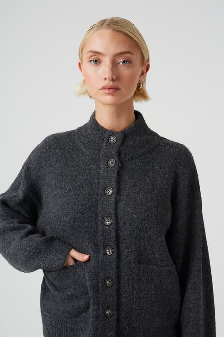 Charcoal Turtle Neck Knitted Bomber Style Jacket - Image 4