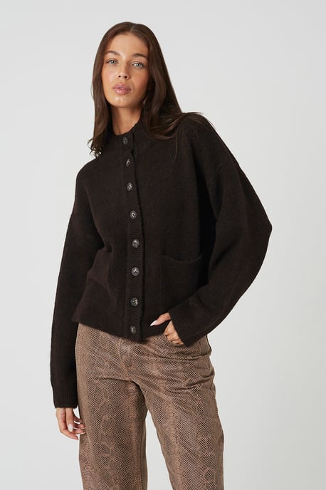 Chocolate Turtle Neck Knitted Bomber Style Jacket - Image 1