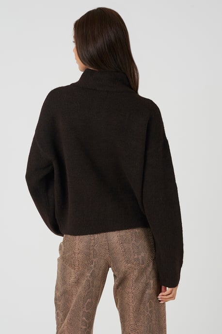 Chocolate Turtle Neck Knitted Bomber Style Jacket - Image 2