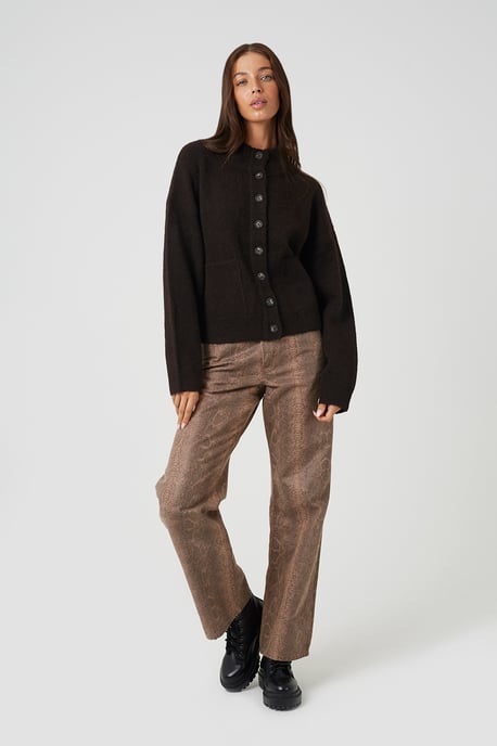 Chocolate Turtle Neck Knitted Bomber Style Jacket - Image 3