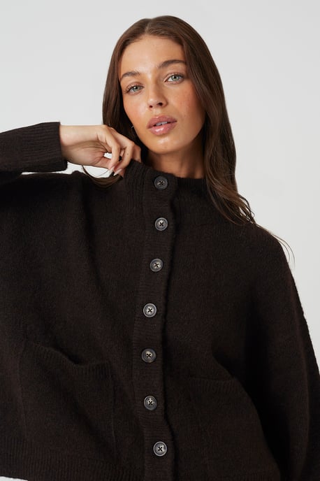 Chocolate Turtle Neck Knitted Bomber Style Jacket - Image 4