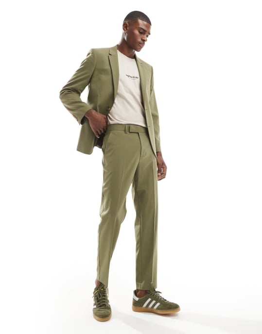 ASOS DESIGN tapered suit trousers in dark green - Image 1