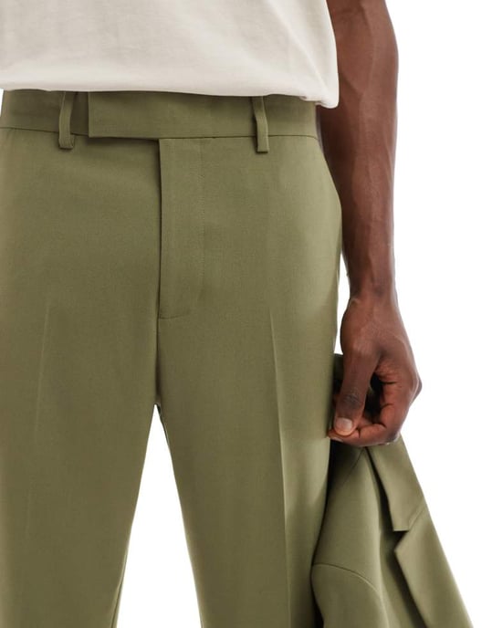 ASOS DESIGN tapered suit trousers in dark green - Image 3