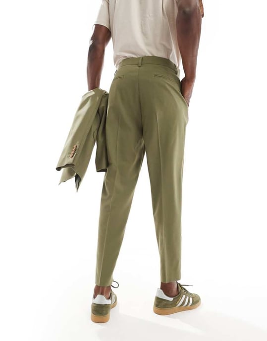 ASOS DESIGN tapered suit trousers in dark green - Image 4