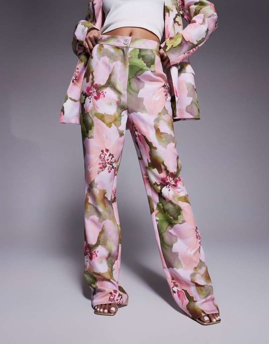 ASOS LUXE co-ord tailored suit trousers in pink floral print - Image 2