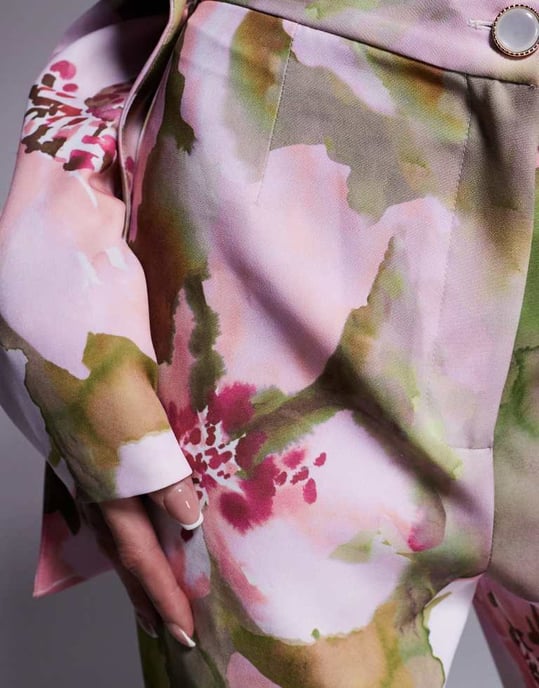 ASOS LUXE co-ord tailored suit trousers in pink floral print - Image 3