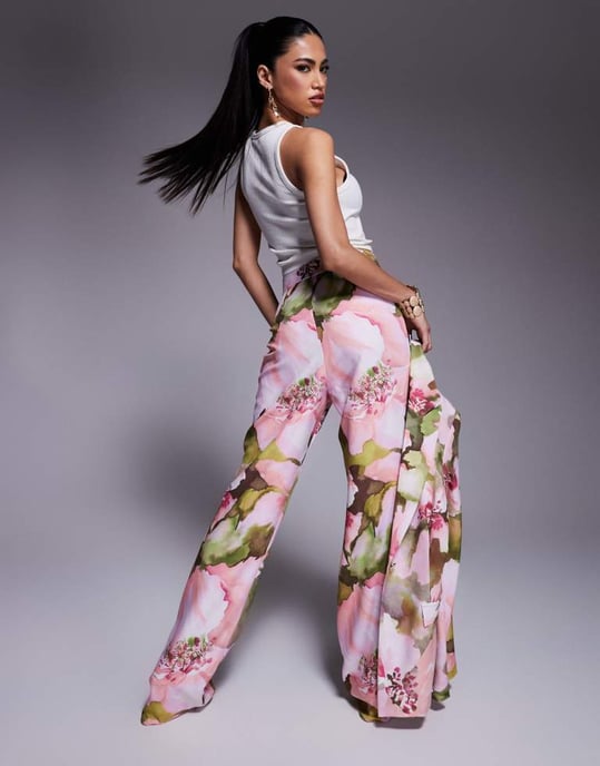 ASOS LUXE co-ord tailored suit trousers in pink floral print - Image 4