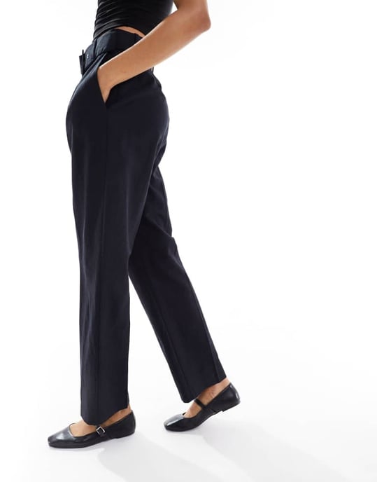 ASOS DESIGN Tall tailored belted trouser with linen in black - Image 3