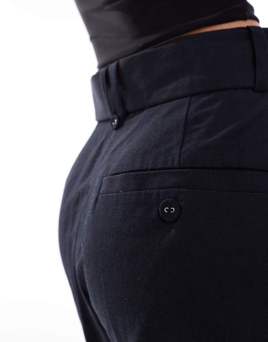 ASOS DESIGN Tall tailored belted trouser with linen in black - Image 4