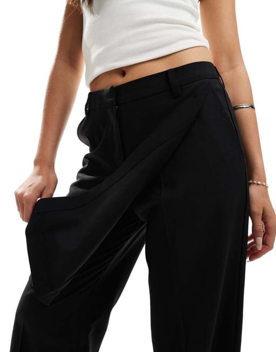 ASOS DESIGN tailored skirt over trousers in black - Image 3