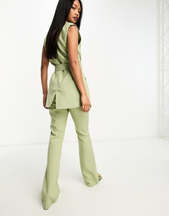 In The Style tailored flared trousers co-ord in sage - Image 3