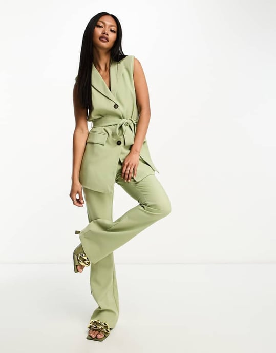 In The Style tailored flared trousers co-ord in sage - Image 4