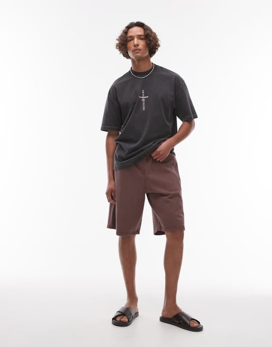 Topman long short with textured panel in washed brown - Image 1