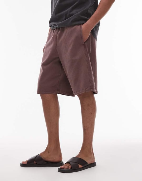 Topman long short with textured panel in washed brown - Image 2