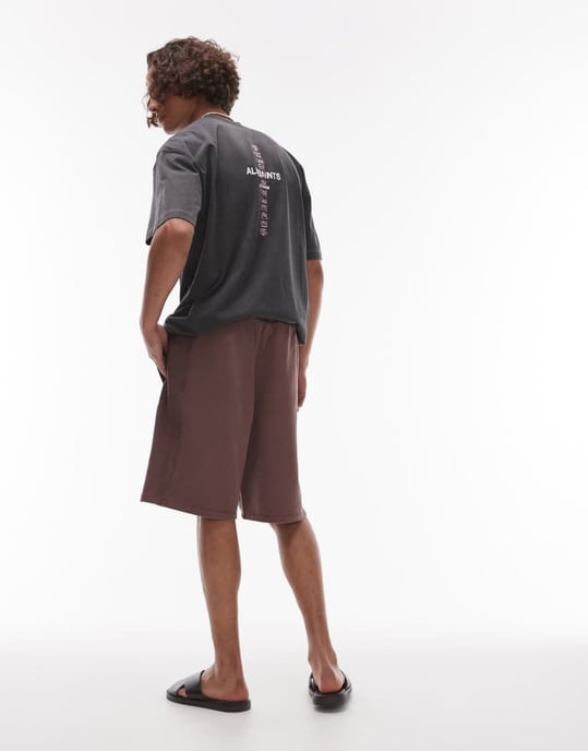 Topman long short with textured panel in washed brown - Image 4