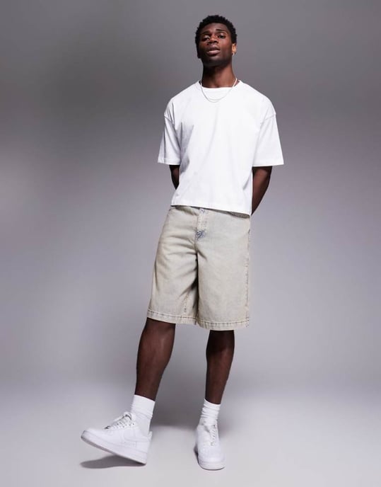 ASOS DESIGN long length denim jort in bleach wash - Image 1