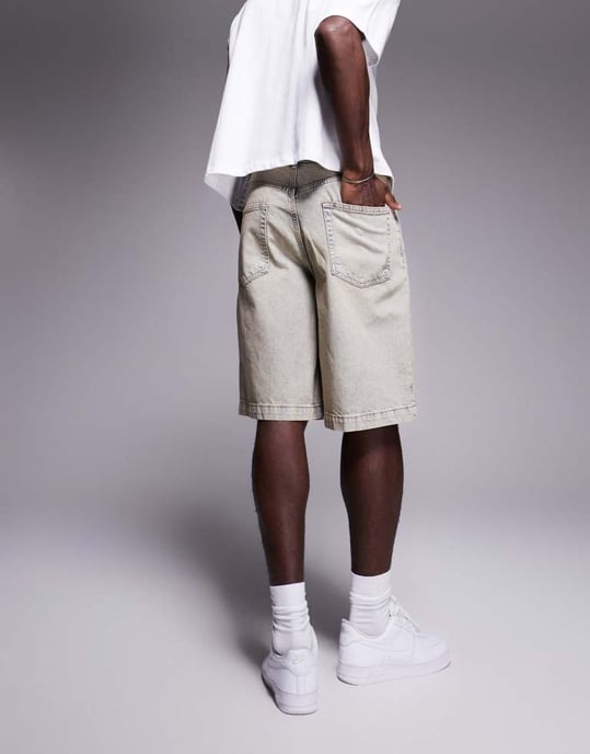 ASOS DESIGN long length denim jort in bleach wash - Image 2