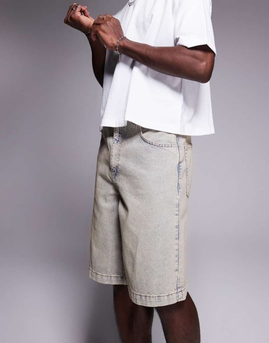 ASOS DESIGN long length denim jort in bleach wash - Image 4