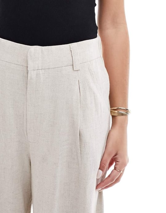 ASOS DESIGN wide leg dad trousers with linen in natural - Image 2