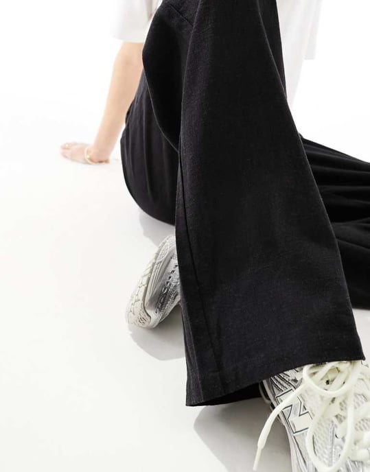 ASOS DESIGN Tall tailored high waist seam detail wide leg linen trousers in black - Image 4