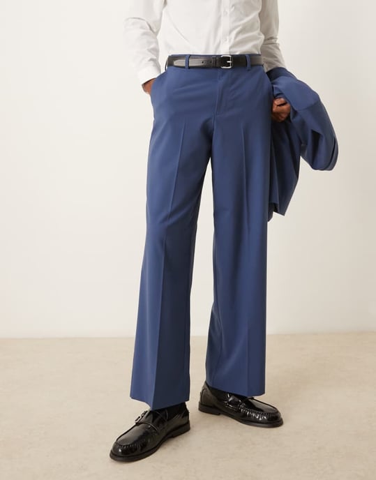 ASOS DESIGN wide leg suit trousers in blue - Image 2