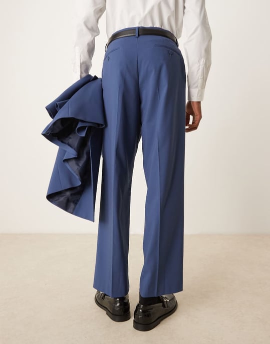 ASOS DESIGN wide leg suit trousers in blue - Image 4