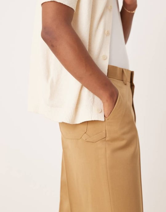 ASOS DESIGN smart wide leg trousers with carpenter pocket in camel - Image 2
