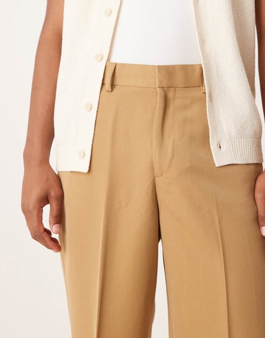 ASOS DESIGN smart wide leg trousers with carpenter pocket in camel - Image 3