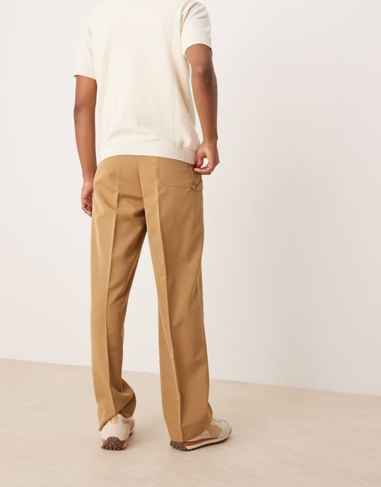 ASOS DESIGN smart wide leg trousers with carpenter pocket in camel - Image 4