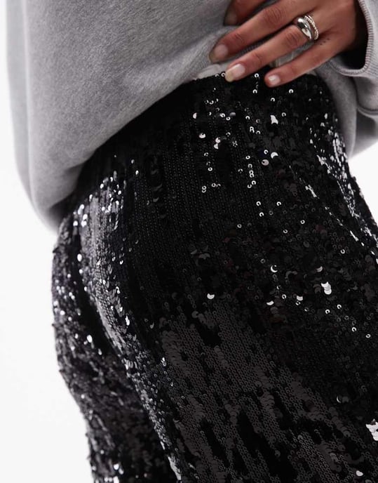 Topshop sequin wide leg trouser in black - Image 4