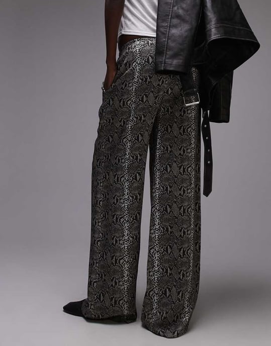 Topshop Tall satin wide leg with tie waist in snake - Image 2