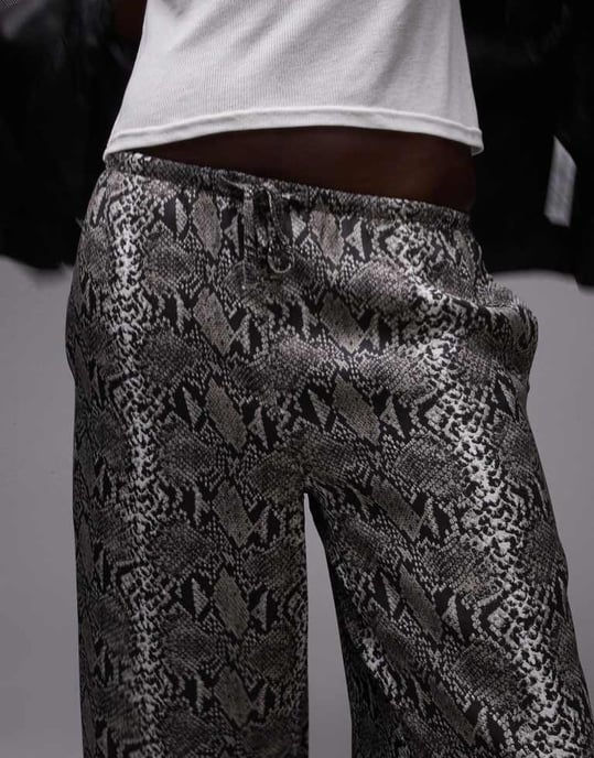 Topshop Tall satin wide leg with tie waist in snake - Image 3