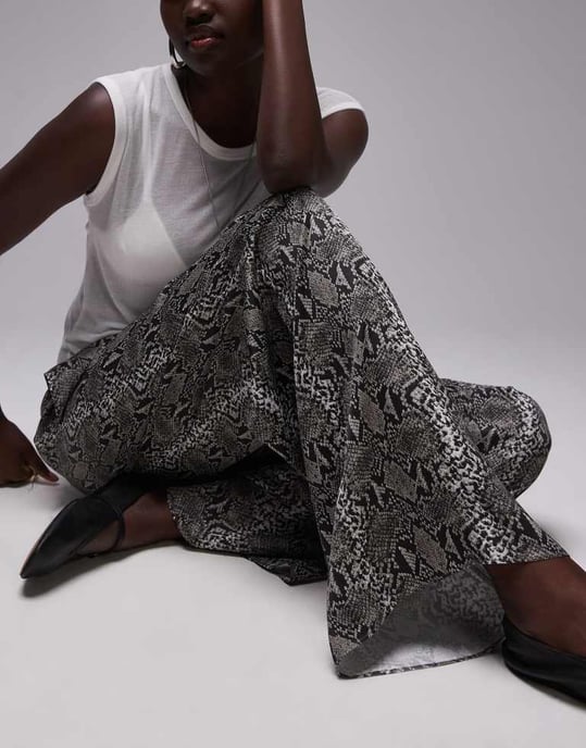 Topshop Tall satin wide leg with tie waist in snake - Image 4