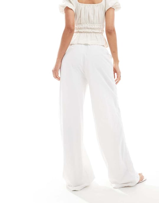 Pieces embroidered wide leg trousers in white - Image 4