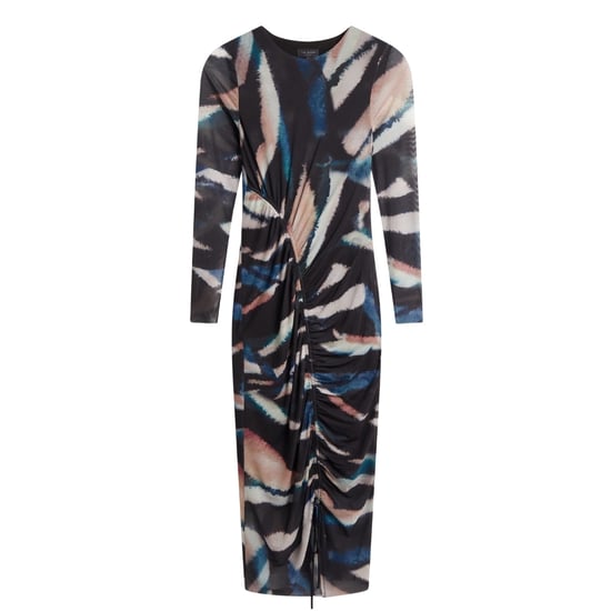 Ted Baker Ellylou Bodycon Jurk Met Print En Mesh En Plooien, Zwart - Image 1