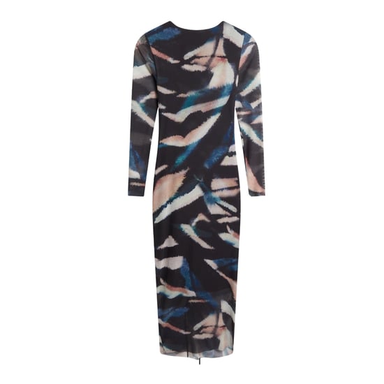 Ted Baker Ellylou Bodycon Jurk Met Print En Mesh En Plooien, Zwart - Image 3