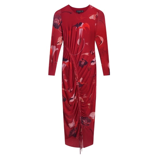 Ted Baker Jazzy Bodycon Mesh Gathered Red Midi Dress - Image 1