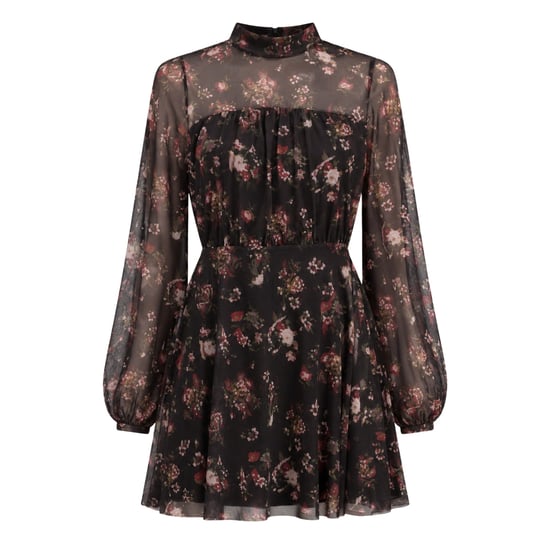 Ted Baker Avetta Mini-jurk Met Lange Mouwen, Bloemenprint En Zwarte Mesh - Image 1